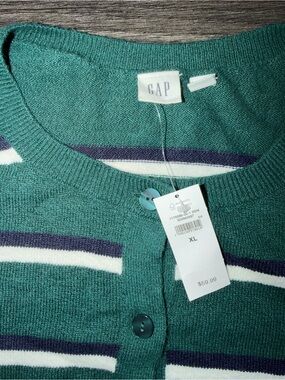 GAP Women’s Green Striped Crewneck Crop Sweater